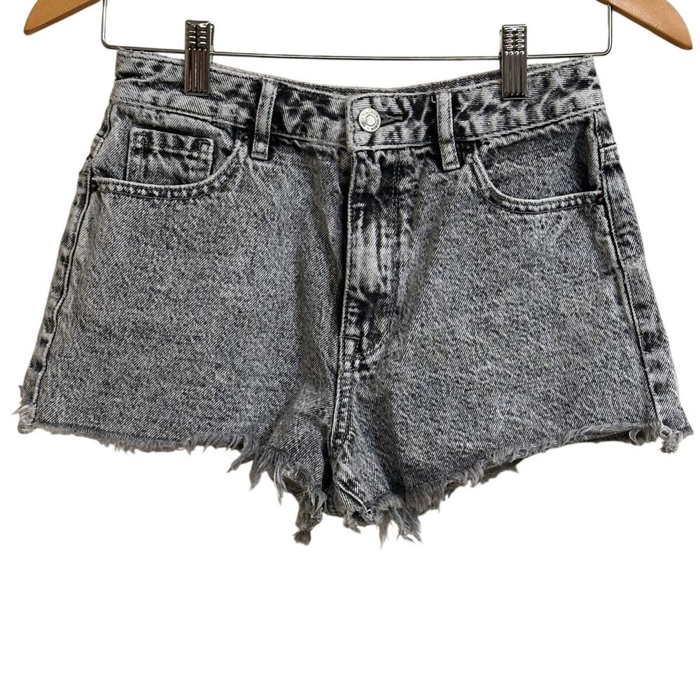 PacSun High Rise Festival‎ Denim Shorts Gray Acid Wash Frayed Hem Size 25